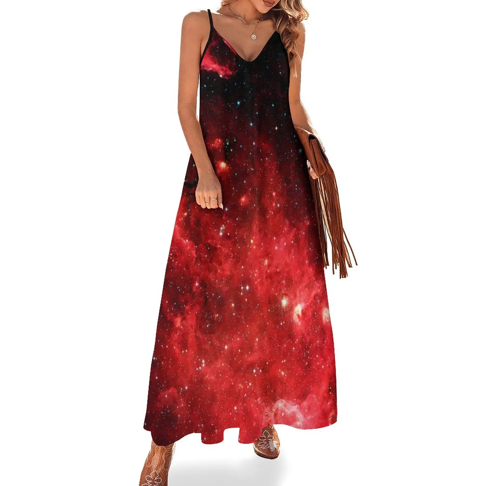 

Galaxy Dress North America Nebula Street Fashion V Neck Bohemia Long Dresses Ladies Custom Cute Maxi Dress Large Size 5XL