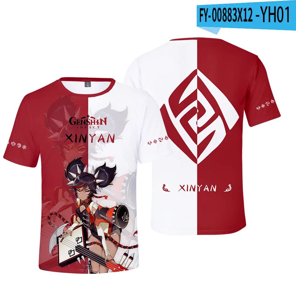 

Футболка с 3D принтом игры Genshin Impact, мужские и женские футболки, модные янтарные детские летние топы, повседневные крутые красные футболки с мультяшным принтом для мальчиков и девочек