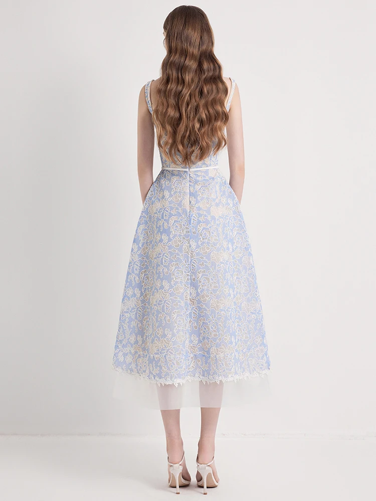 Женское кружевное платье-трапеция DEAT элегантное Сетчатое платье составного кроя