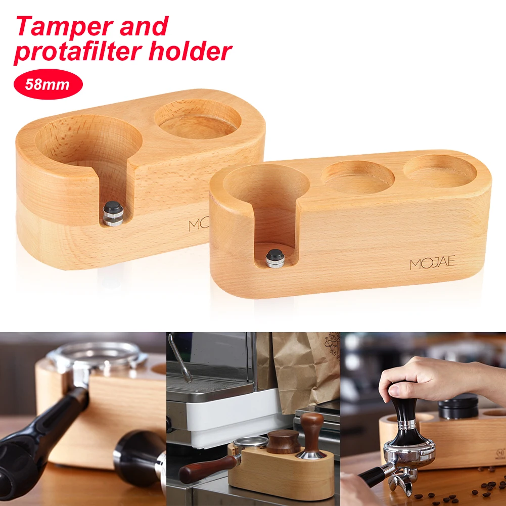 

58mm Coffee Press Holder Handle Base Solid Beech Manual Wood Coffee Tampers Powder Hammer Anti-Skid Mat Coffee Accessories