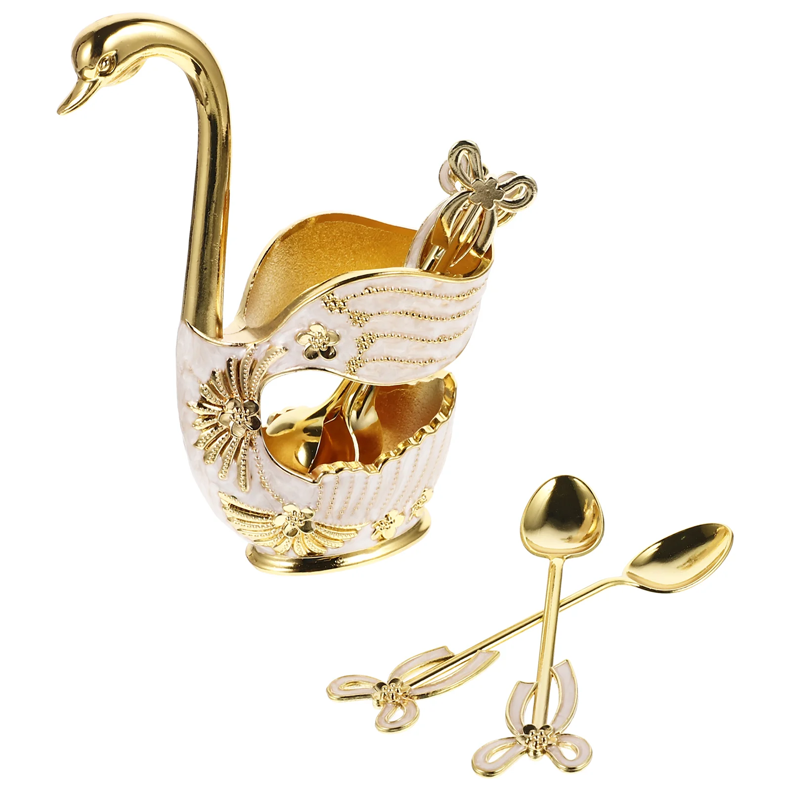 

Swan Fork Spoon Combination Mixing Dessert Serving Spoons Storage Holder Base Stand Zinc Alloy Milk Durable Scoop Home