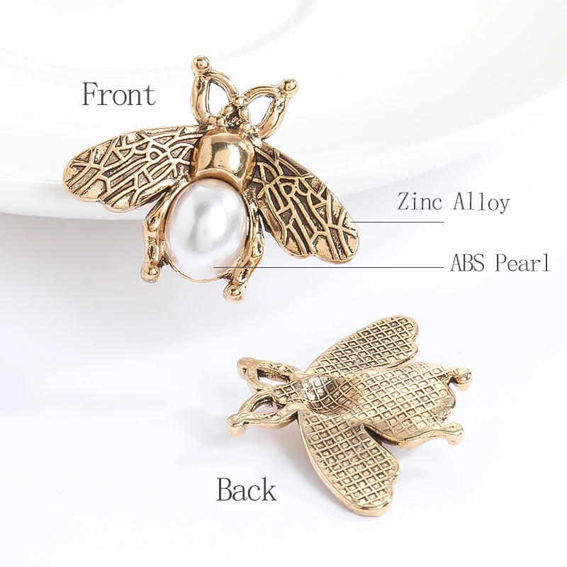 

5Pcs/Pack Pearl Vintage Crafts Gold Peal Bee Insect Shape Stickers Fashion Components For Jewelry Making Resin Lot Brooch Parts