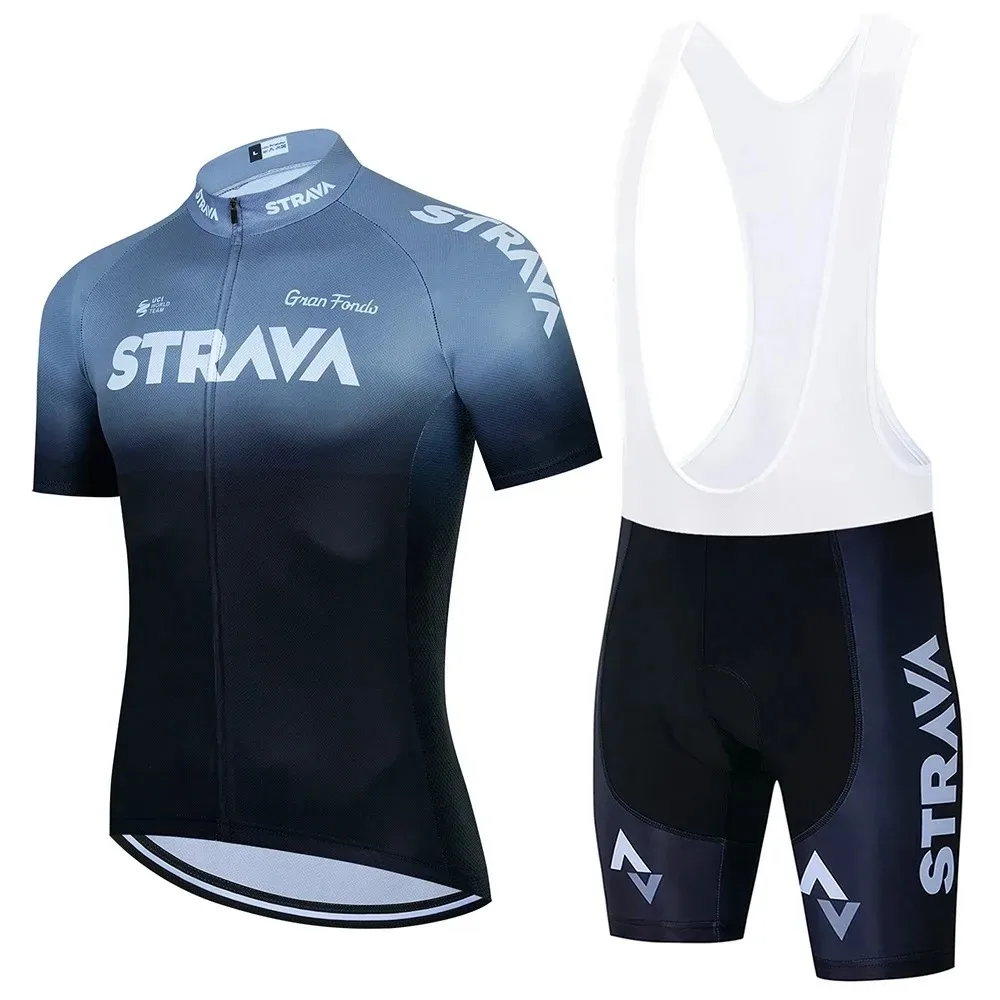 2024 Strava Cycling Jersey Set Summer Short Sleeve Breathable Men's MTB Bike Clothing Uniform Suit