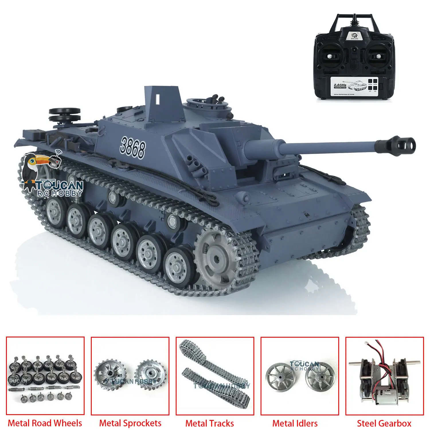 Фото Радиоуправляемый танк Heng Long 1/16 масштаба, модель Stug III 3868 с металлическими гусеницами и колесами, игрушка для взрослых. №2