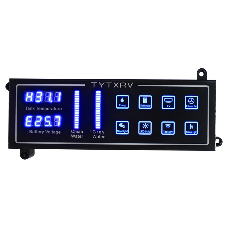 

TYTXRV OEM Hot Sale Blue Light Touch Panel Include Voltmeter Water Temperature 12V 8 Way Caravan Intelligent RV Control Panel