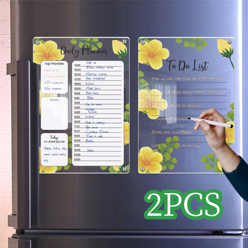 

2pcs Magnetic Calendar Clear Acrylic Fridge Magnetic Calendar Daily Weekly Monthly Schedule Board To Do List Stickers