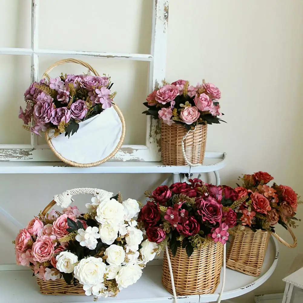 Роза Розовая искусственные цветы Букет большой головы и бутонов для украшения