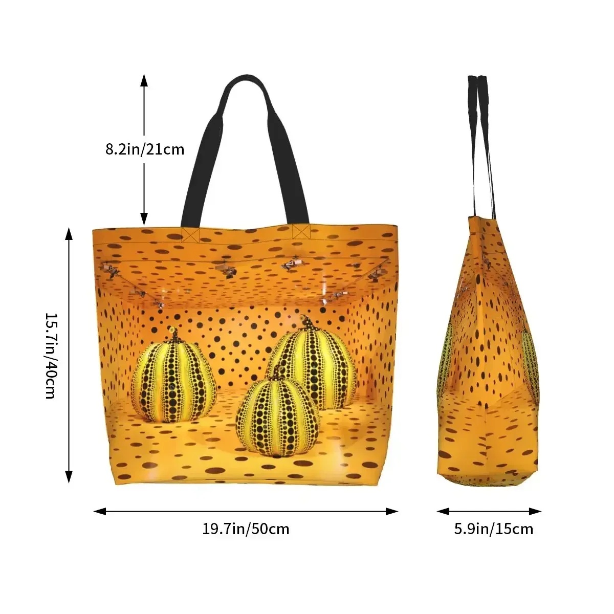 Фото Пользовательские Yayoi Kusama Pumkin абстрактное искусство холст сумка для покупок женская многоразовая большая вместительная продуктовая сумка-тоут для покупок №5