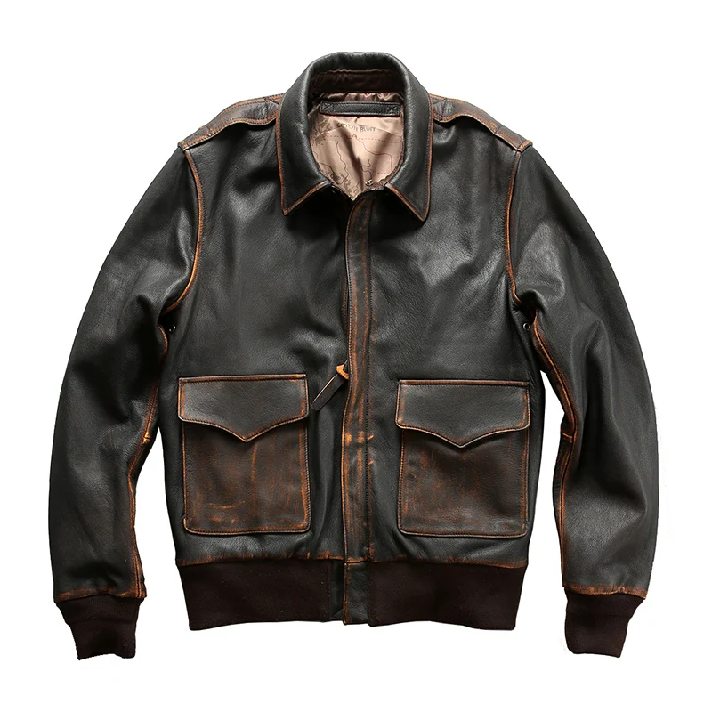 

Autumn Winter High Quality Lapel Genuine Leather Jacket For Men Retro Old Bomber Motorcycle Slim-Fit Cowhide Coats