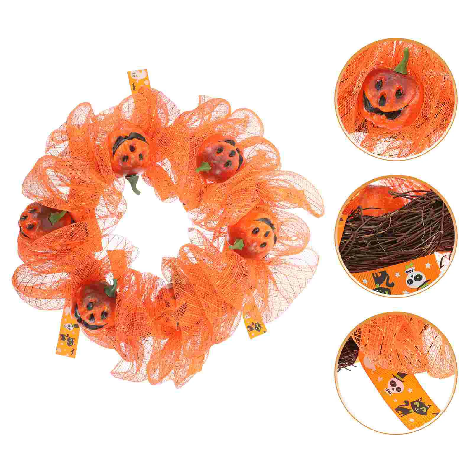 

Halloween Wreath Front Door Decor Pumpkin Garland Decorative Pendant Fake Wall Plastic Hanging