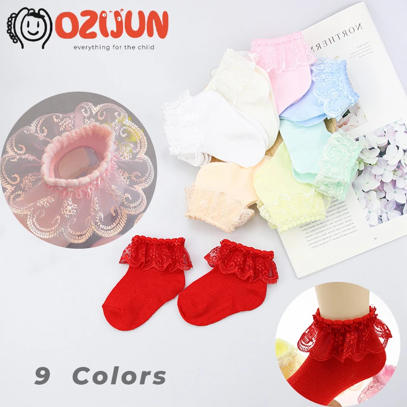10 Pairs New Spring Fall Baby 0-1/1-2 Years Girls Lace Socks Breathable Socks Children's Princess Cotton Socks