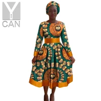 dashiki african dresses for women ankara print tutu maxi dresses with turban headwrap casual african style clothing a2025007