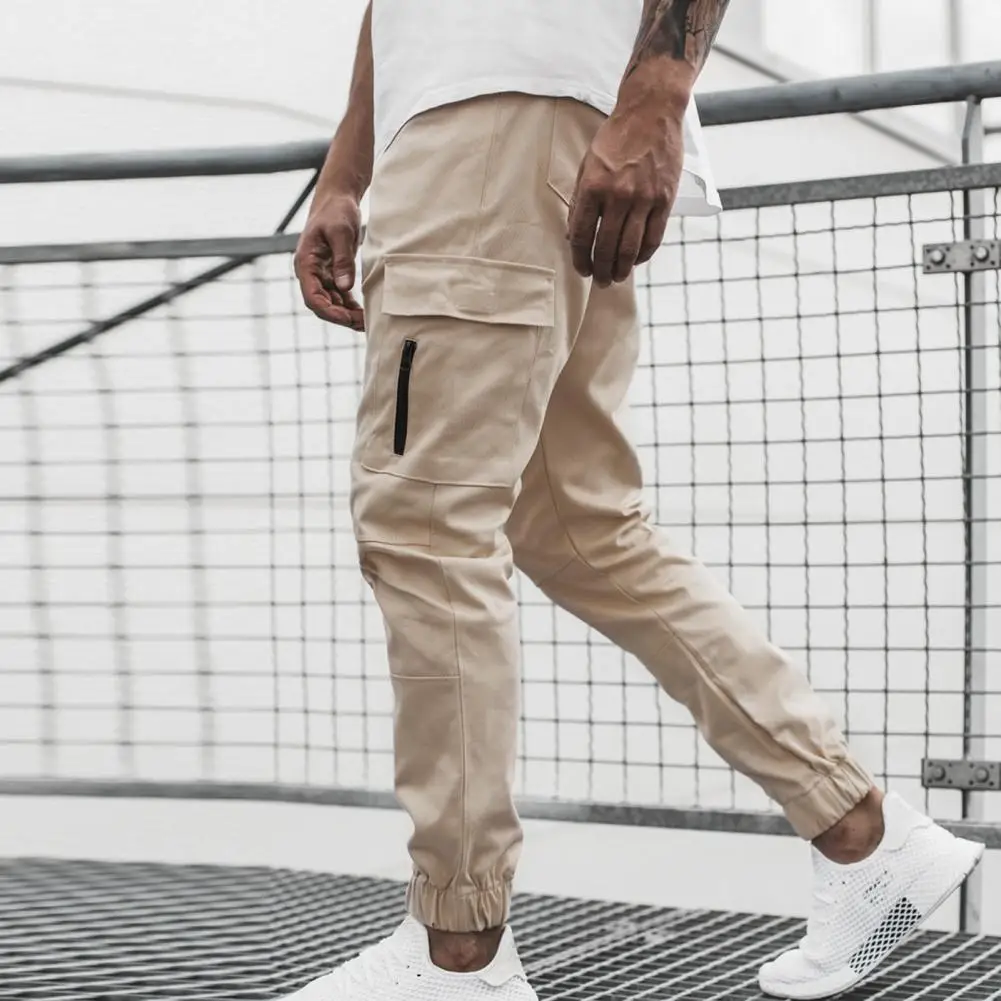 

Trendy Casual Trousers Shrinkable Cuffs Ankle Length Men Casual Overalls Cargo Pants Anti-pilling Training Slacks Streetwear