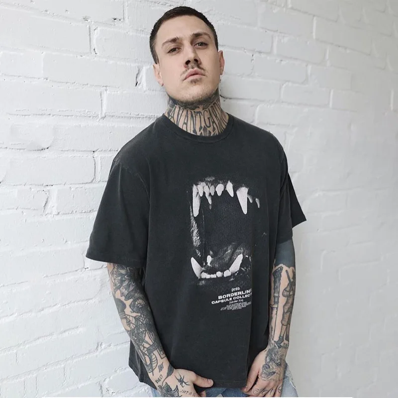 

2022 PESO Retro Wolf Tooth T Shirt Men Women 1:1 High Quality Graphic ASKYURSELF Tee Vintage Wash Tops Short Sleeve