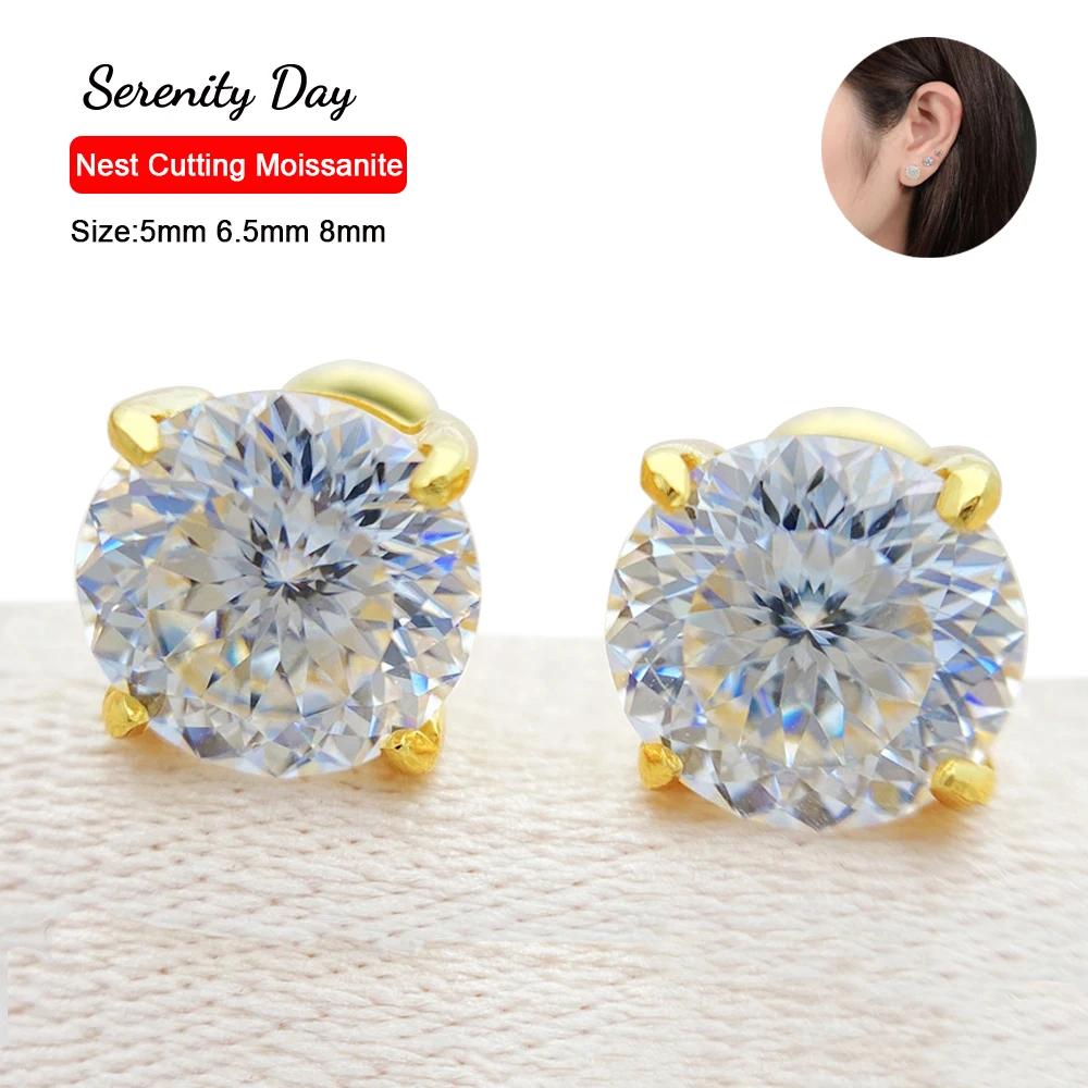 

Real D Color 5mm 6.5mm 8mm Bird's Nest Cutting Mossstone Screw Earring For Women 100% S925 Sterling Silver Stud Ear Fine Jewelry