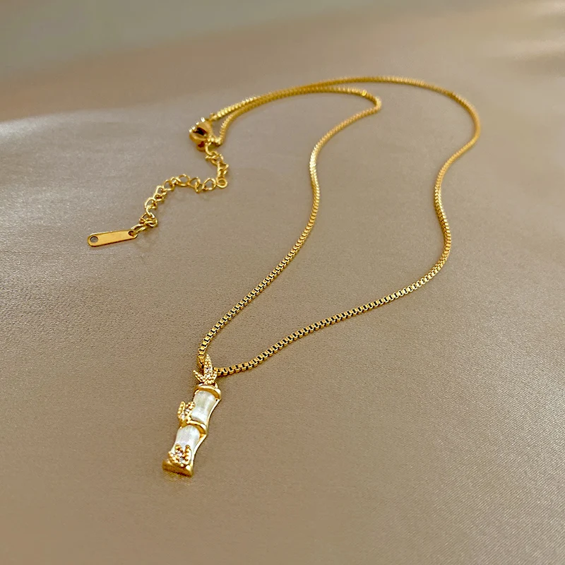 

Titanium Steel Classic Necklace Bamboo Pendant For Women Girls Metal Chain Jewelry Ladies Fashion Trendy Gift Wedding Party