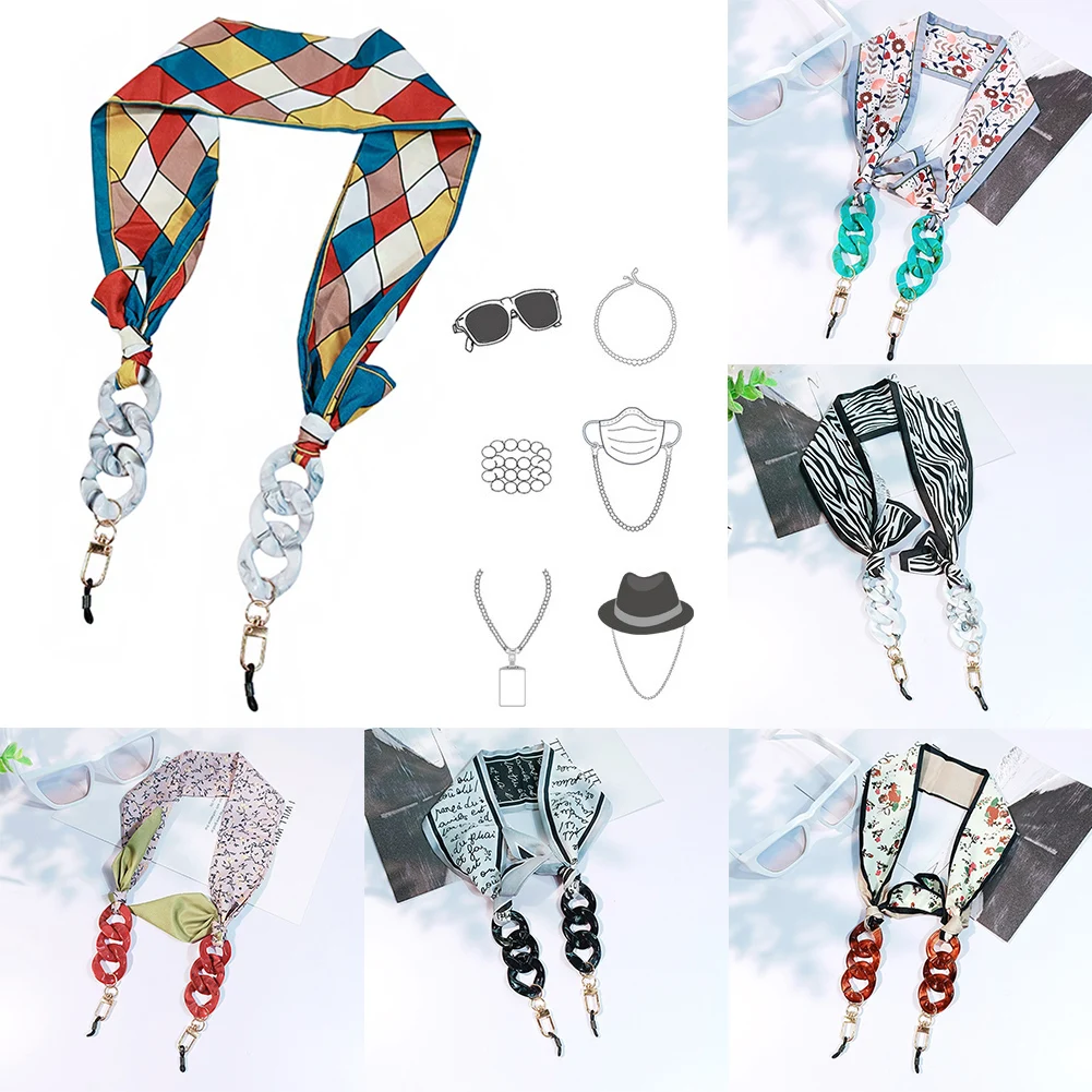 

Fashion Acrylic Nylon Rope Windproof Mask Chain Lanyard Printing Silk Scarf Glamour Glasses Chain Neck Strap Glasses Accessories