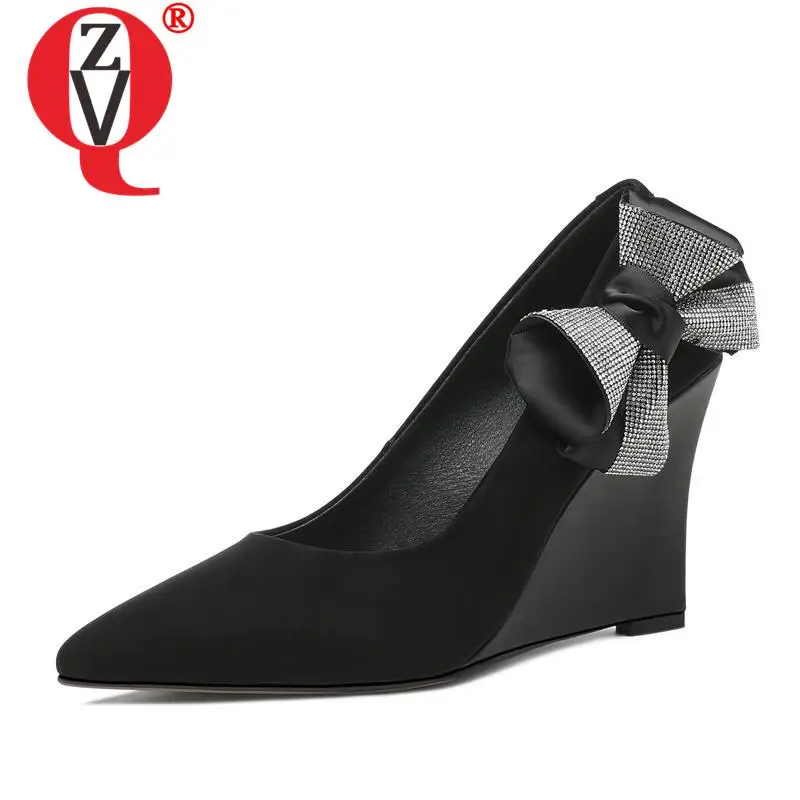 

ZVQ Office Ladies Fashion Pumps Good Quality Genuine Leather High Heels Pointed Toe Genuine Leather Upper Wedges Woman Shoes