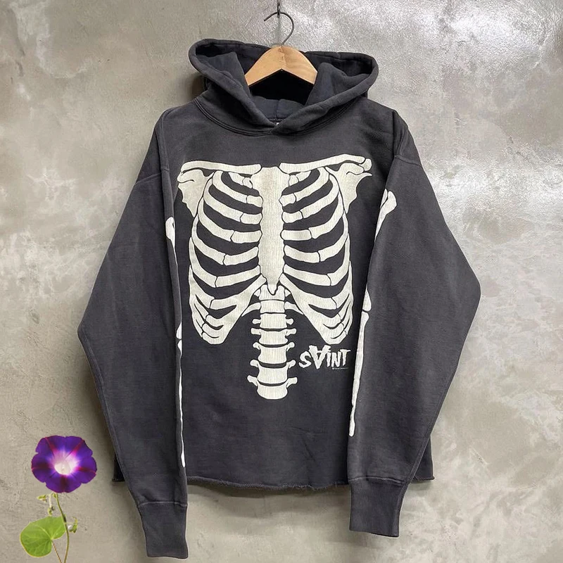 

Real Picture Skull Rib Printing Saint Michael Hoodies High Street Hip Hop Streetwear Men Women SAINT Sweatshirts Pullovers
