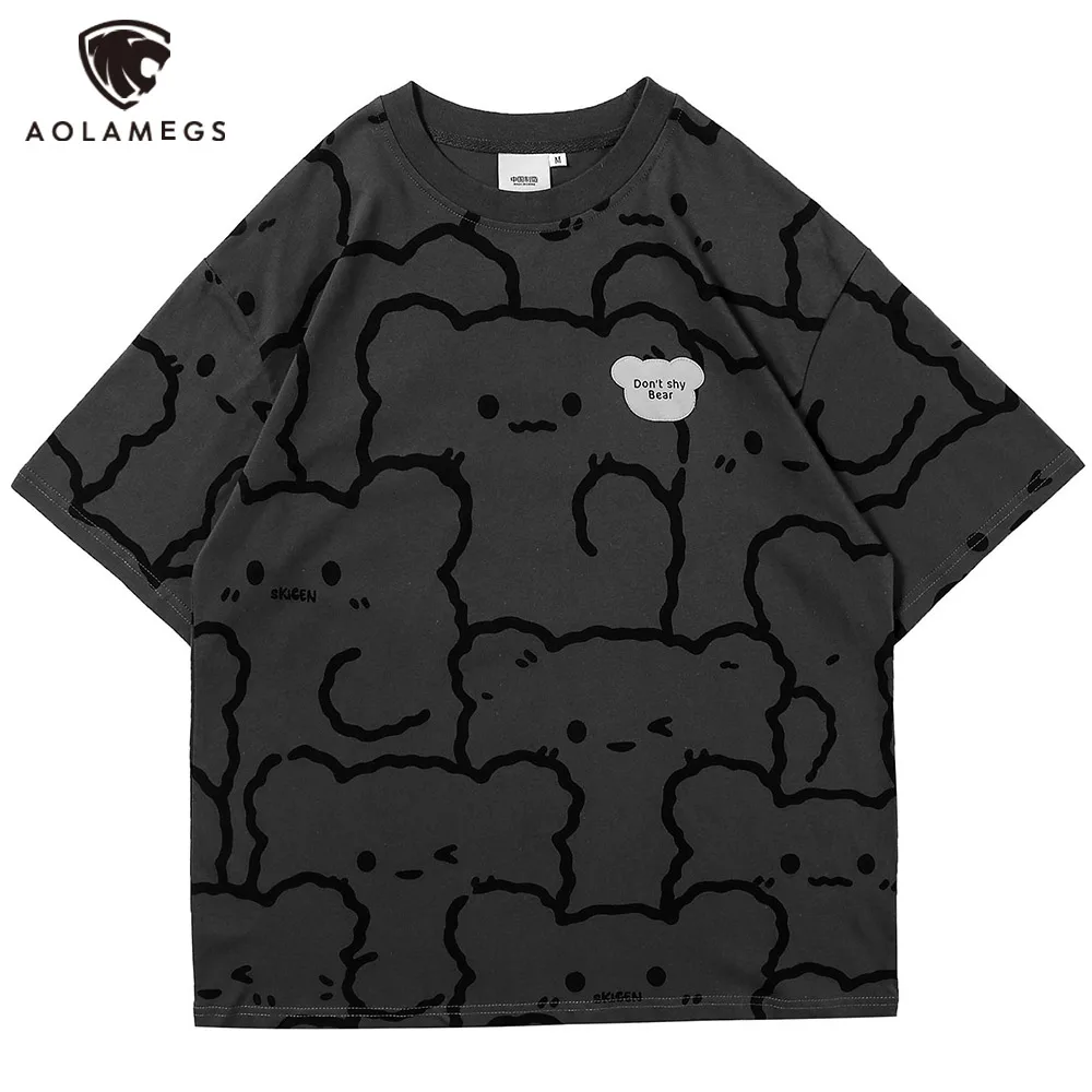 

Aolamegs мужская Милая футболка с рисунком медведя из мультфильма, футболка с узором в стиле граффити для пары, топы с короткими рукавами, Модна...