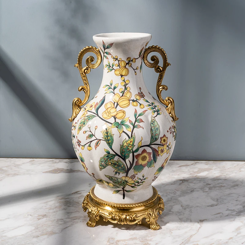

Ceramic Decorative Vase Ornaments Flower Arrangement Creative Ceramic with Copper Home Table Top Flower Ware