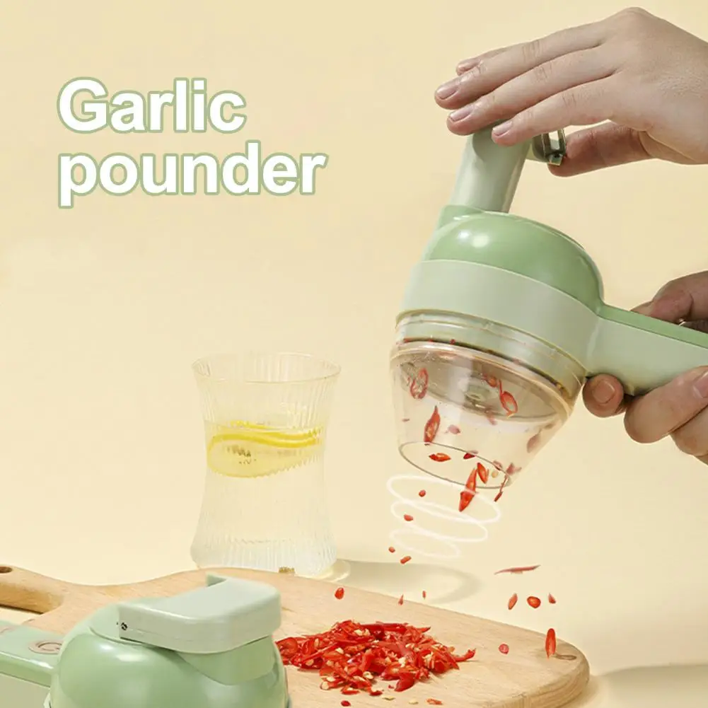 

4In1 Handheld Electric Vegetable Cutter Set Wireless Electric Garlic Mud Masher Garlic Chopper Cutting Pressing Mixer Food Slice