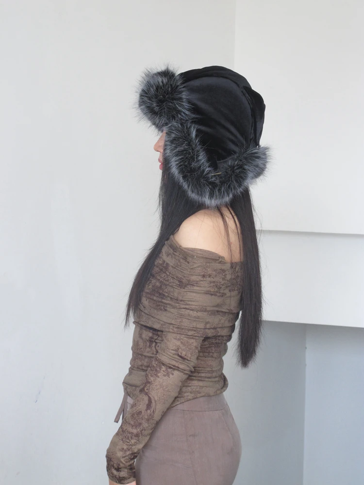 Зимняя бархатная текстура с большим бантом элегантная шапка Lei Feng морозостойкая