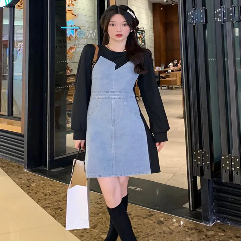 

2022 Large Women's Round Neck Dress Long Sleeve Design Hidden Meat Thin Fashionable And Versatile Free Shipping