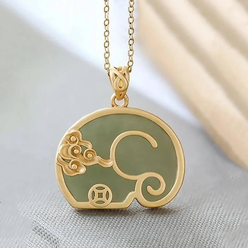 

Original Design Natural Hetian Jade Elephant Xiangyun Pendant Ladies Necklace Childlike Chinese Exquisite Ladies Jewelry