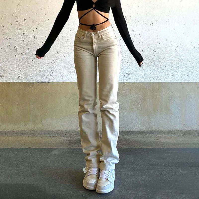 

90S Aesthetic Harajuku Y2K Women'S Jeans High Waist Wide Leg Bottoms Vintage Blue Stacked Trousers For Girls 2021 Spring Autumn