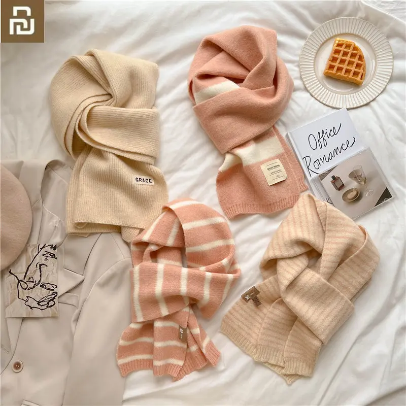 

Зимний женский толстый теплый шейный платок Youpin, полосатая шерстяная шаль в Корейском стиле