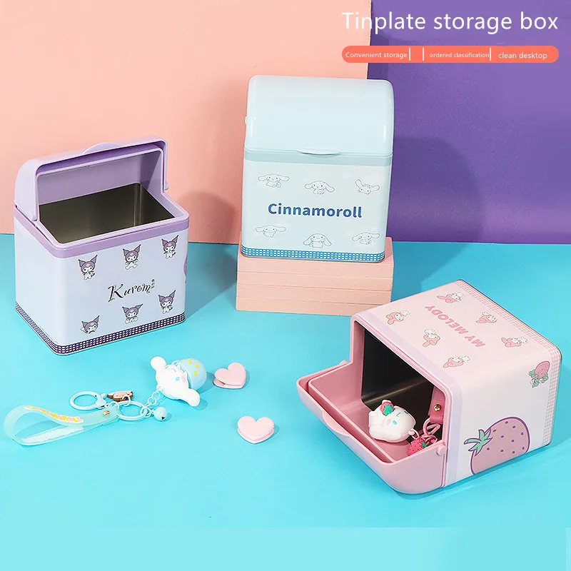 

Kawaii Sanriod Anime Around Kuromi Cinnamoroll Mymelody Cartoon Cute Tinplate Desktop Storage Box Gift for Girlfriend