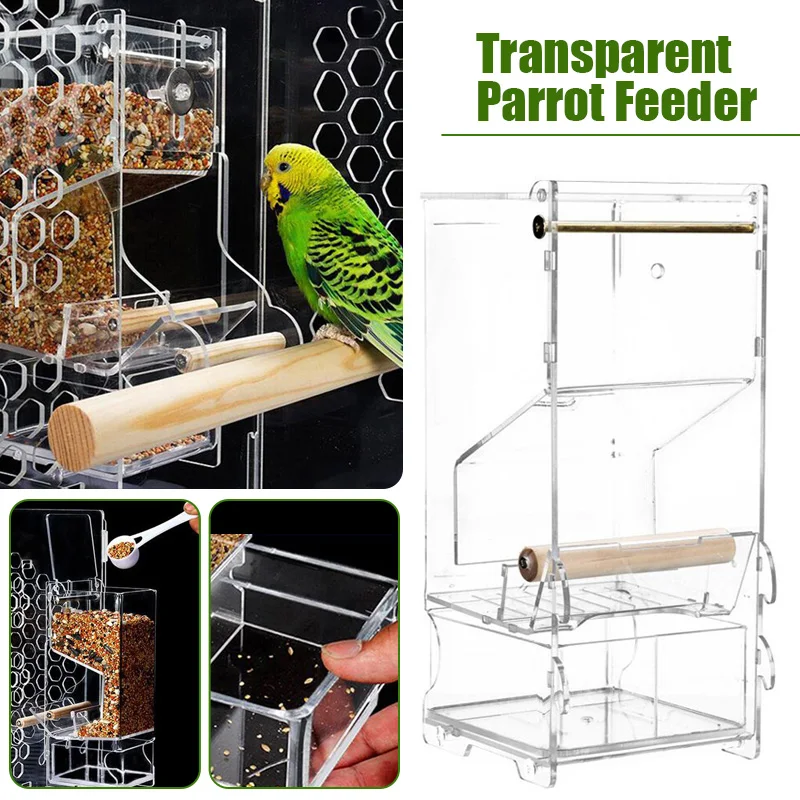 Automatic Acrylic Bird Feeder Parrot Canary Budgie Cage Feeding Box Bowl  Bird Cage Accessories Bird Food Container