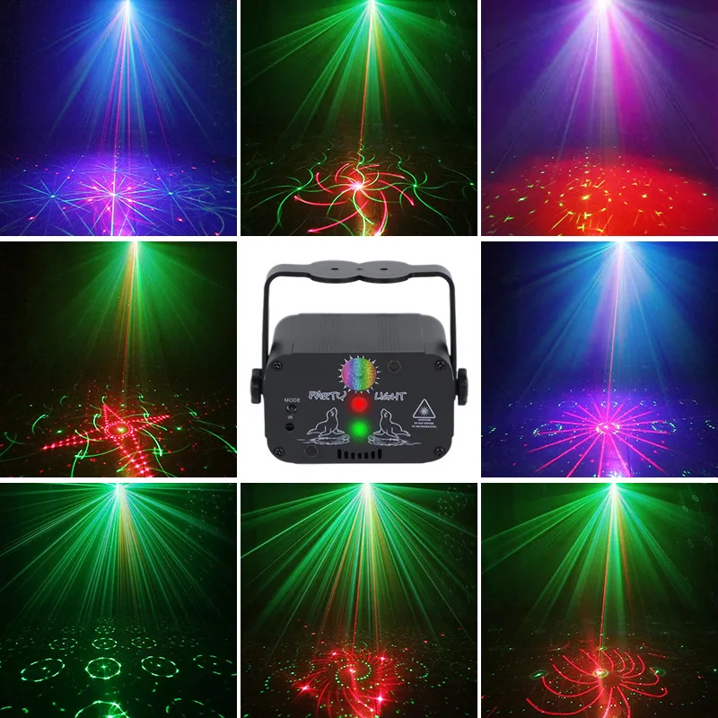 

USB Laser Projector Strobe Lamp for Home Dance Floor 60 Patterns Mini DJ Disco Light Party Stage Lighting Effect Voice Control