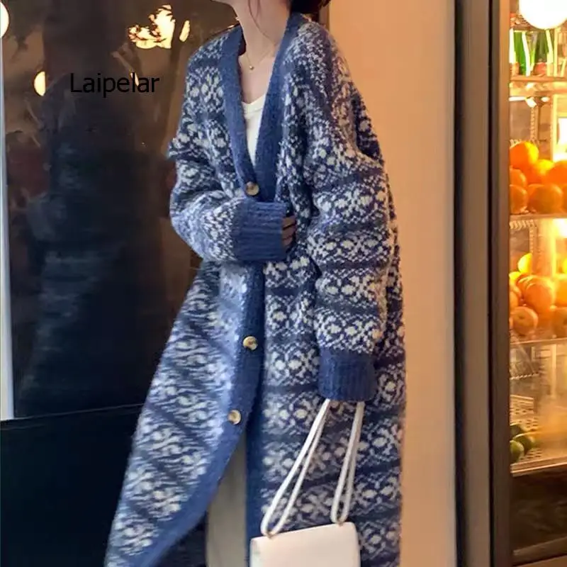 

2022 New Sweater Coat Women Autumn And Winter Cardigan Korean Version Of Long V-neck Long-sleeved Sweater Outside Wear All-match