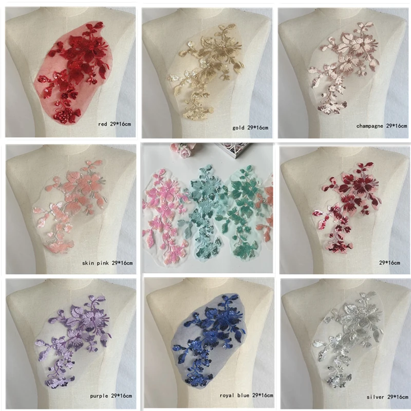 

Embroidered Patches Sew-On 29*16CM Per 3P Sequined Appliques Quilt For Patchwork Decorative Accessories Handwork DIY Flowers