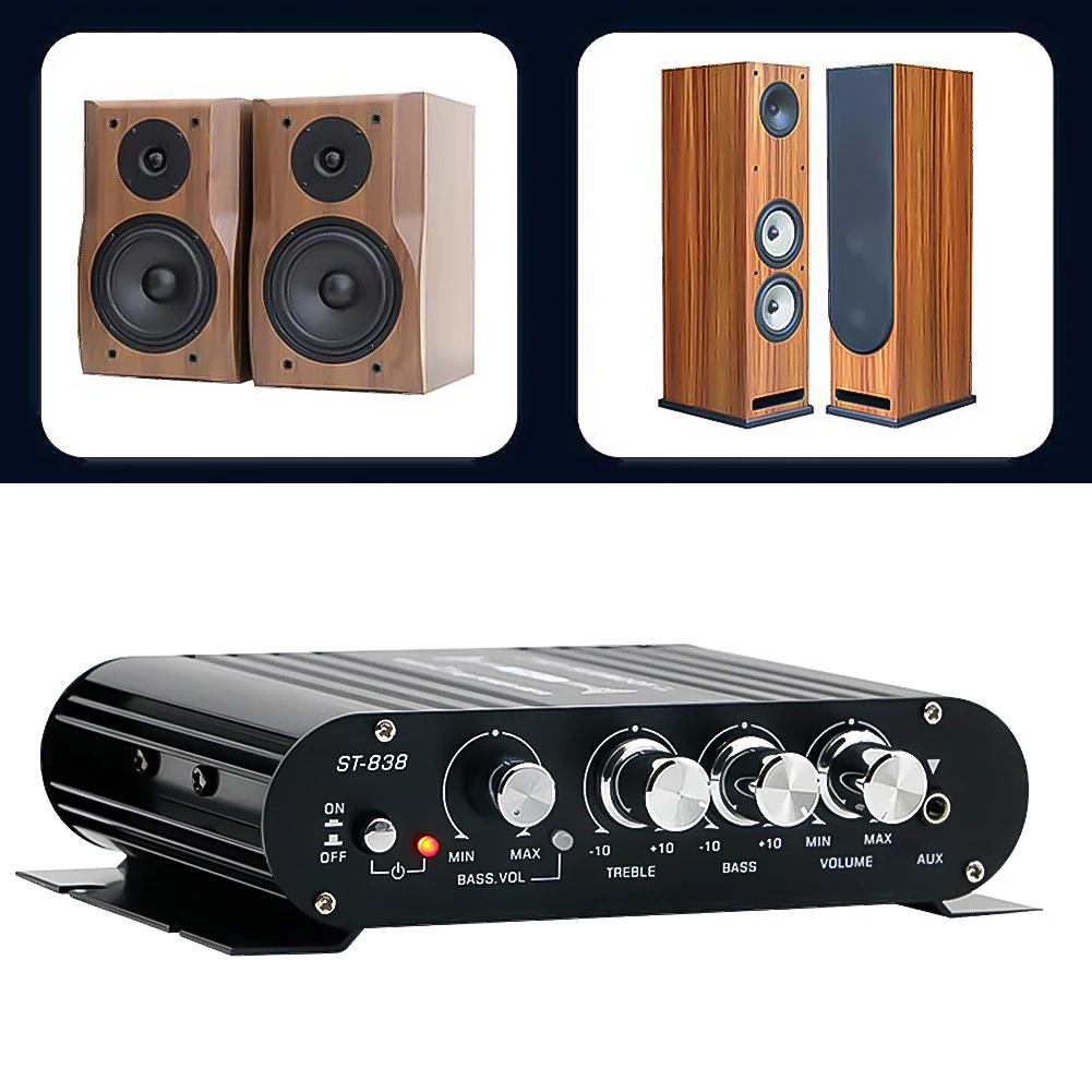 ST-838 HiFi 2 1 канальный усилитель сабвуфера бас и регулировка высоких частот