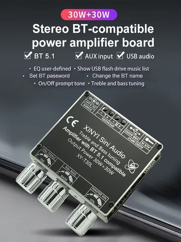 XY-T30L Модуль стереоусилителя Bluetooth-совместимый стерео 5.1 2.0 30 Вт*2 двухканальный с регулировкой высоких и низких басов