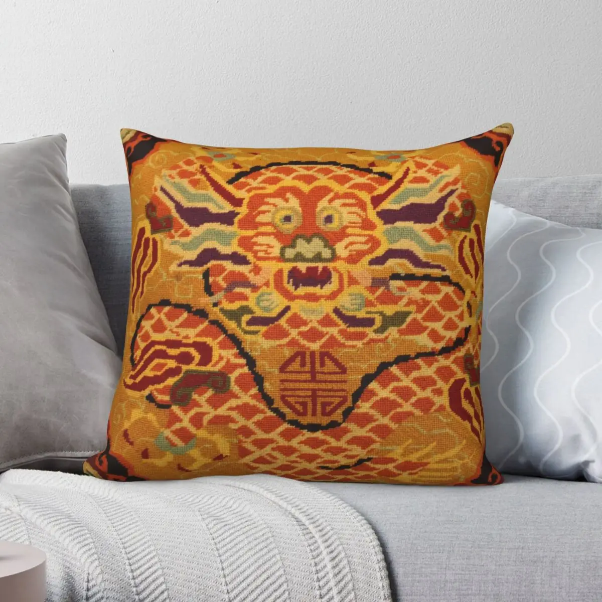 

Чехол для подушки с изображением китайского дракона, Полиэстеровая льняная бархатная Декоративная Подушка на молнии, чехол для автомобиль...