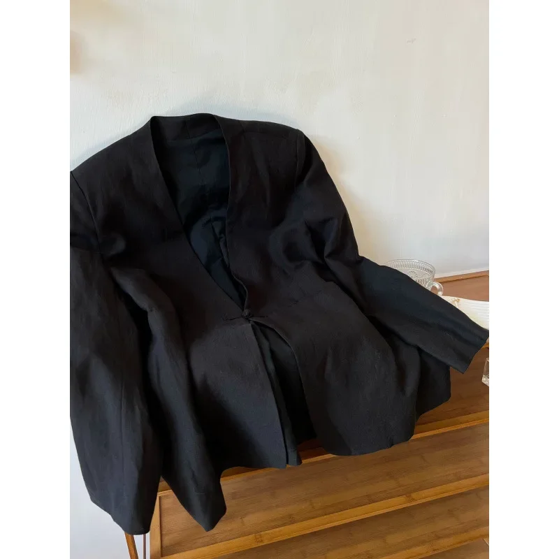 Элегантный женский Универсальный льняной пиджак на одной пуговице в современном