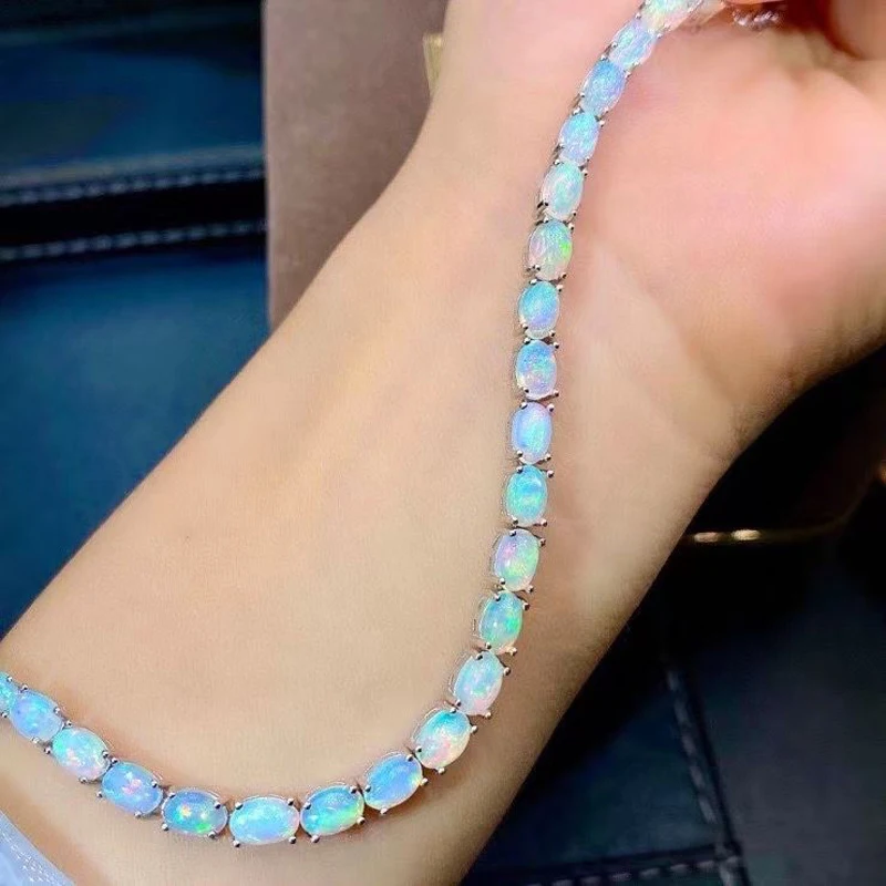 Natural Opal Simple Bracelet 925 Sterling Silver Colorful Stone Bangle
for Women Fine Wedding Jewelry charms bracelet