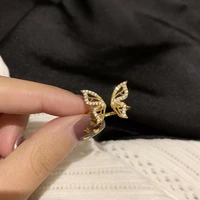 elegant and sweet inlaid zircon gold color butterfly rings for woman 2022 korean fashion jewelry wedding luxury party girls ring