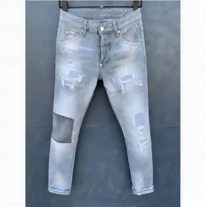 

Модные мужские зауженные Стрейчевые джинсы DSQUARED2 с прострочкой, мужские брюки в стиле панк, облегающие брюки 056 #