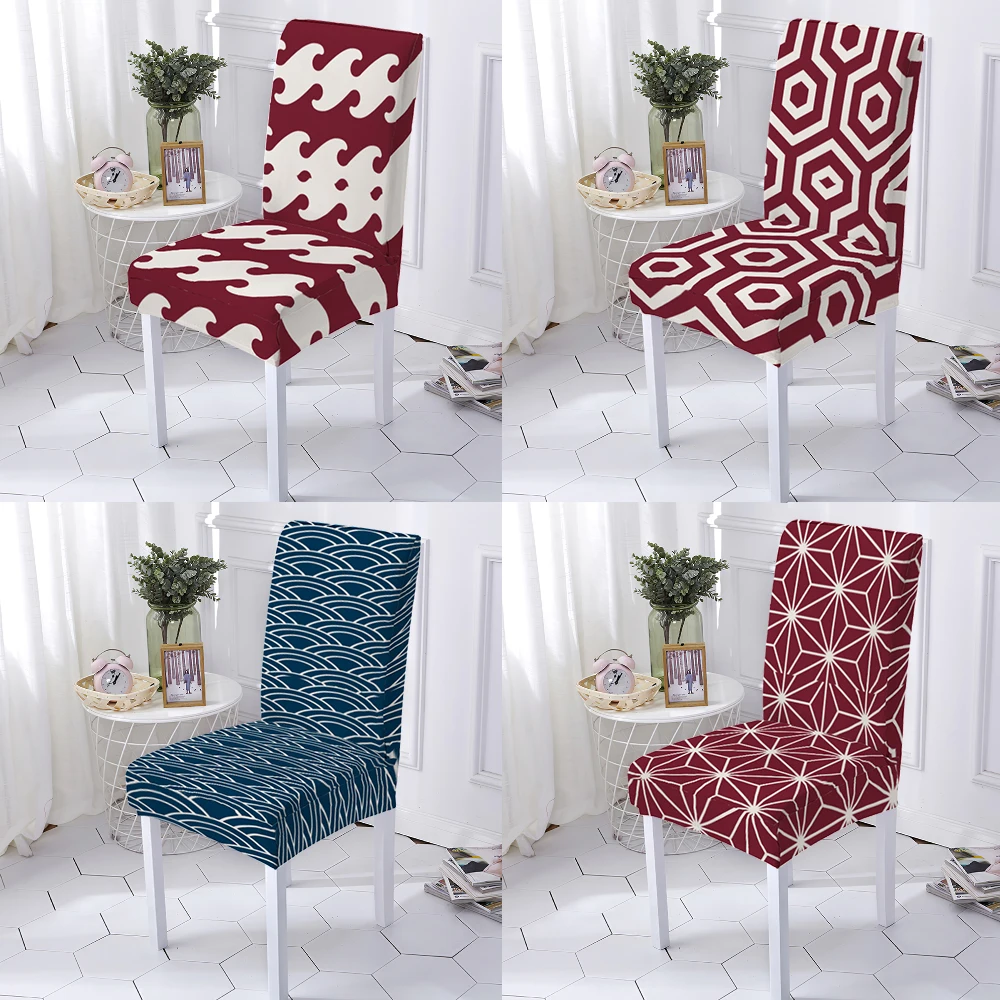 

Geometric Print Chair Seat Cover Restaurant Spandex Chair Cover Hotel Banquet Party Decoration Wedding Kitchen Anti-Dirty Cover