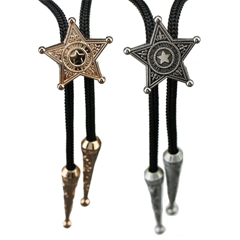 

Боло галстук ковбойские Галстуки плетеный шнур ожерелье с пятиконечной звездой кулон