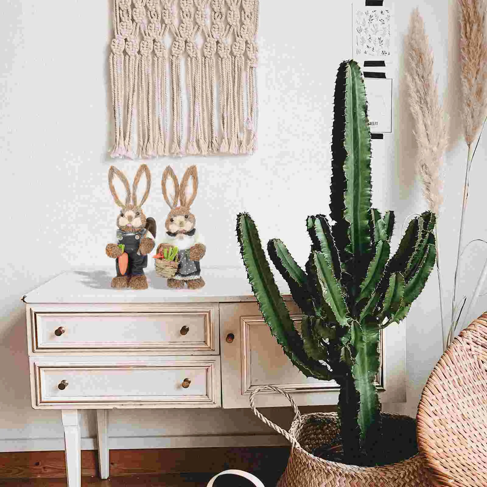 

Bunny Easter Rabbit Decor Figurine Straw Woven Statue Figurines Statues Ornament Decorations Standing Garden Decoration