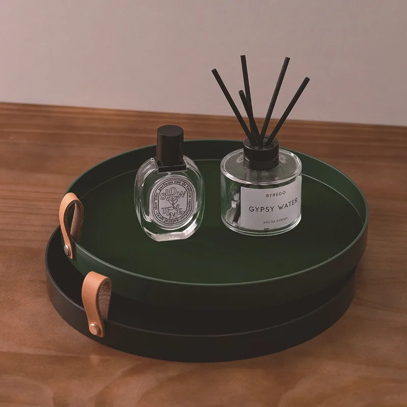 Минималистичный косметический поднос для хранения вещей с кожаной ручкой лоток