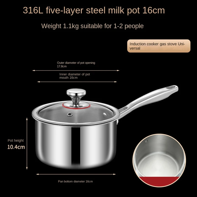 1 шт. 1-каратная кастрюля сковорода для молочного соуса со стеклянной крышкой