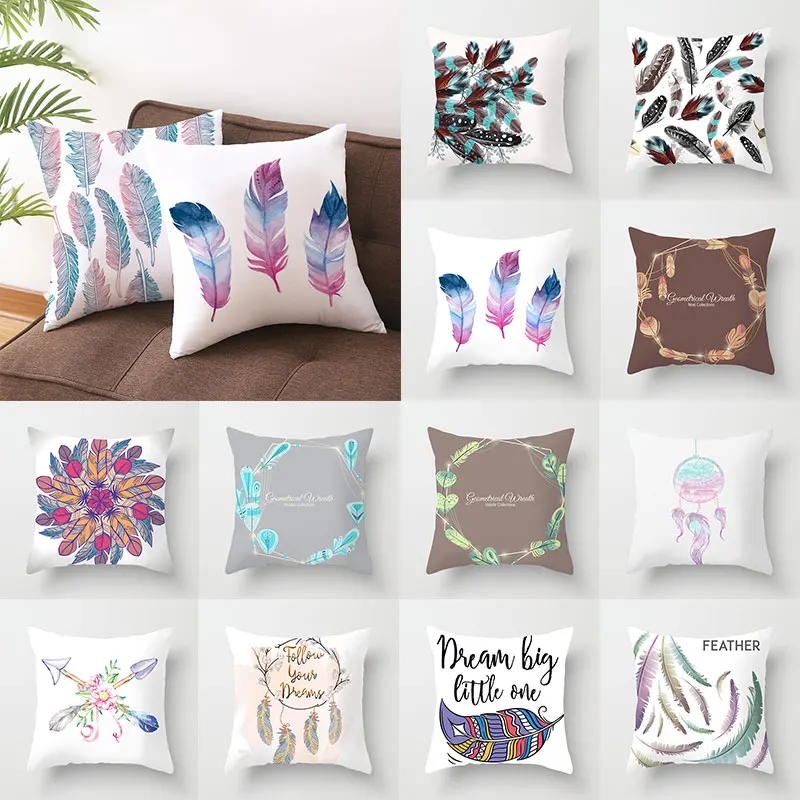 Soft Pillowcase 3D Feather Print Pillow Case Pillowclips Home Decor Pillowcase Cushion Cover Dreamcatcher Harajuke Pillow Cover