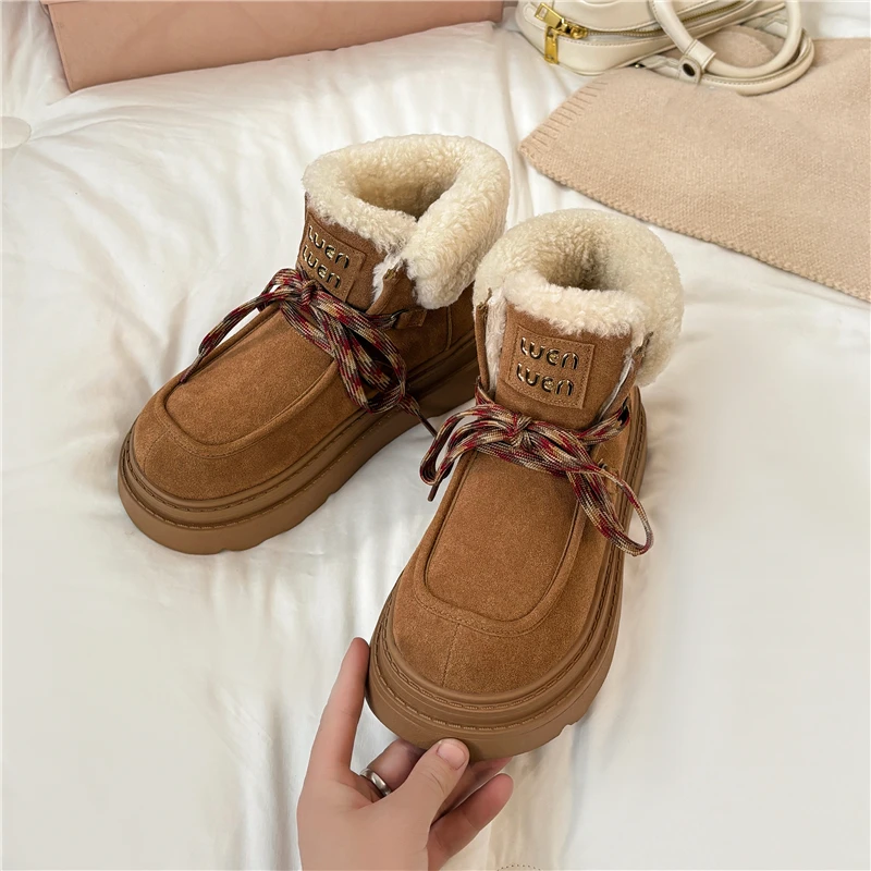 Insicre 2024 зимняя обувь ручной работы женские зимние ботильоны из коровьей замши на